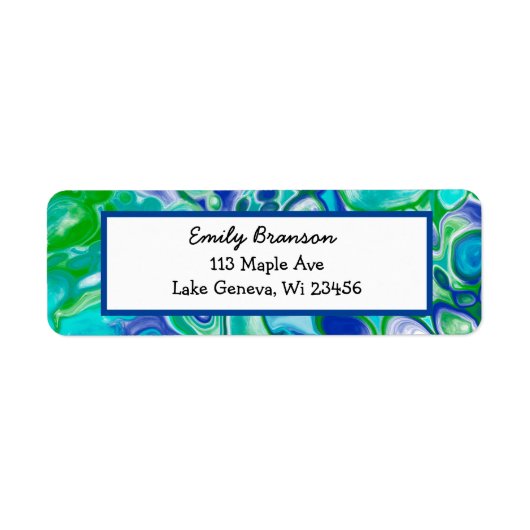 Blauwe en groene marmervochtige kunst Abstract Etiket (Voorkant)
