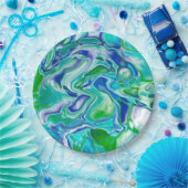 Blauwe en groene marmervochtige kunst Abstract Papieren Bordje (Feest)
