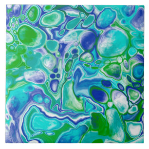 Blauwe en groene marmervochtige kunst Abstract Tegeltje