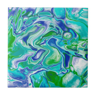Blauwe en groene marmervochtige kunst Abstract Tegeltje