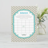 Blauwe en groene Mustach Baby shower Bingo Game Ka Kaart (Staand voorkant)