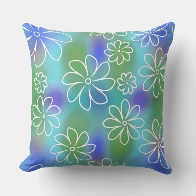 Blauwe en groene naadloze roestroebel kussen (Voorkant)