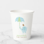 Blauwe en groene olifant Baby shower papier cup Papieren Bekers (Voorkant)