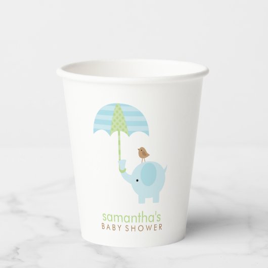 Blauwe en groene olifant Baby shower papier cup Papieren Bekers (Voorkant)