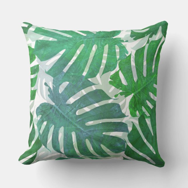 Blauwe en groene palmtropische bladeren kussen (Voorkant)