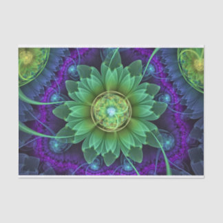 Blauwe en groene Pandoran Snap Lotus Fractal Flowe Tissuepapier