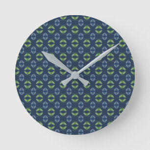 Blauwe en groene patterende wandklok ronde klok