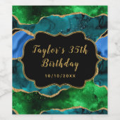 Blauwe en groene Peacock Agate Birthday Wijn Etiket (Enkel label)