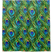 Blauwe en groene Peacock Feathers Collage Douchegordijn (Voorkant)