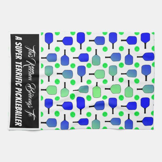 Blauwe en groene Pickleball Paddles Green Pickleba Theedoek (Horizontaal)