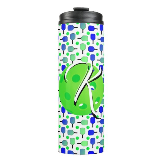 Blauwe en groene pickleball peddels Monogrammed Thermosbeker (Voorkant)