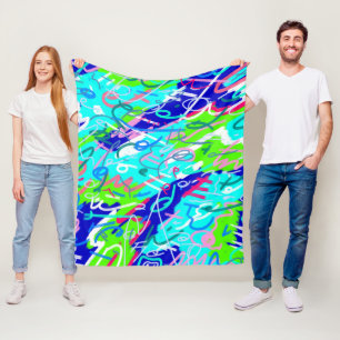 Blauwe en Groene Pop Kunst Fleece Deken
