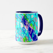 Blauwe en Groene Pop Kunst Mok (Voorkant rechts)