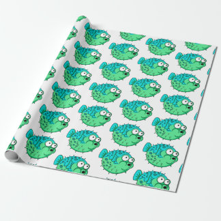 blauwe en groene puffer vis met grote ogen porcupi cadeaupapier