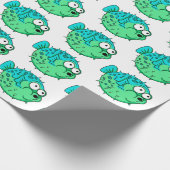 blauwe en groene puffer vis met grote ogen porcupi cadeaupapier (Hoek)