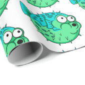blauwe en groene puffer vis met grote ogen porcupi cadeaupapier (Rol Hoek)