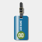 Blauwe en groene racestrepen bagagelabel (Voorkant verticaal)