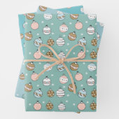 blauwe en groene sneeuwbal kerst inpakpapier vel (In situ)