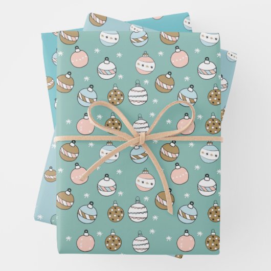 blauwe en groene sneeuwbal kerst inpakpapier vel (In situ)