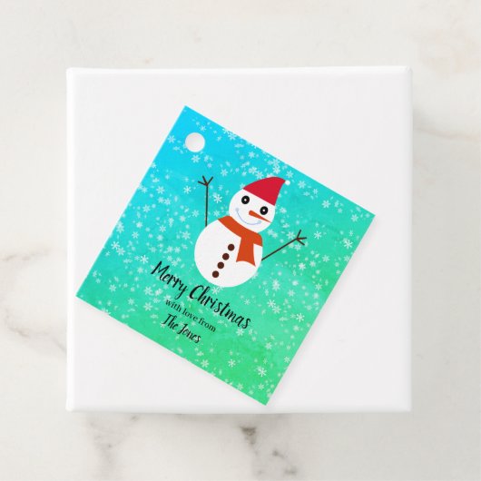 Blauwe en Groene Sneeuwman met sneeuw Kerstmis Bedankjes Labels (In situ)