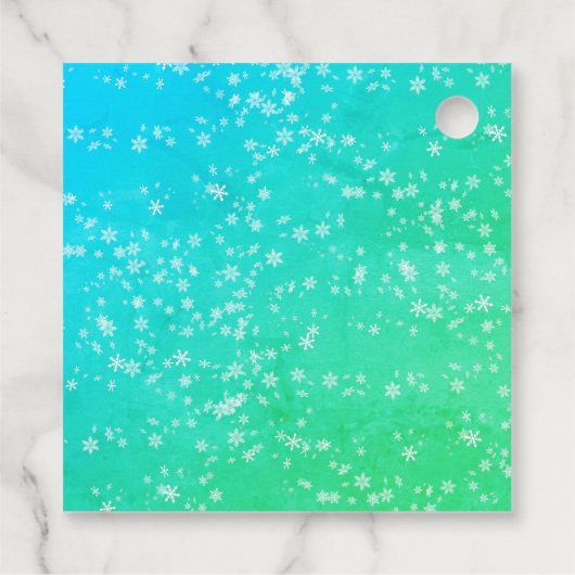 Blauwe en Groene Sneeuwman met sneeuw Kerstmis Bedankjes Labels (Achterkant)