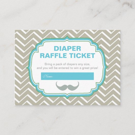 Blauwe en groene snor en Chevron Diaper Raffle Informatiekaartje (Voorkant)