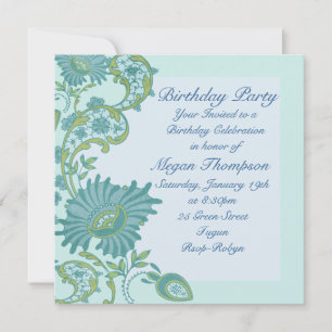 Blauwe en groene spoeling Birthday Uitnodiging