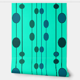 Blauwe en groene stippen op muntgroen behang