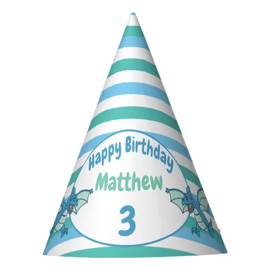 Blauwe en groene strepen en dragodinosaurussen feesthoedjes (Voorkant)