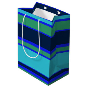 Blauwe en groene strepen medium cadeauzakje