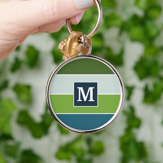 Blauwe en groene strepen met Monogram Sleutelhanger
