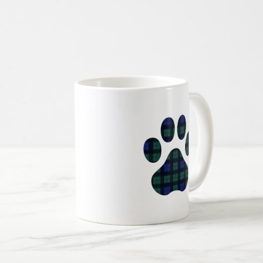 Blauwe en groene Tartan Pset Dog Paw-Mok Koffiemok (Voorkant rechts)