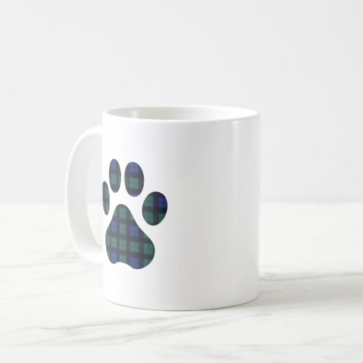 Blauwe en groene Tartan Pset Dog Paw-Mok Koffiemok (Voorkant links)
