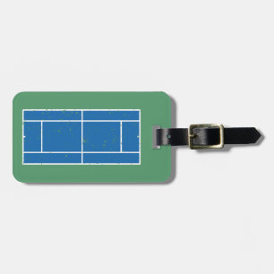 Blauwe en groene Tennis Court Verstoorde stijl Bagagelabel