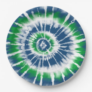 Blauwe en groene Tie Dye Spiral Party Bord