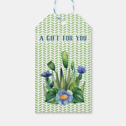 Blauwe en groene tuin cadeaulabel (Voorkant)