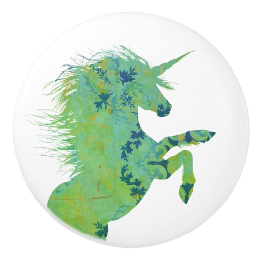 blauwe en groene unicorn keramische knop (Voorkant)