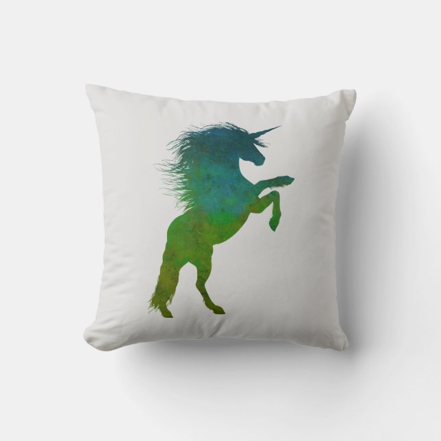 Blauwe en groene Unicorn Kussen (Voorkant)