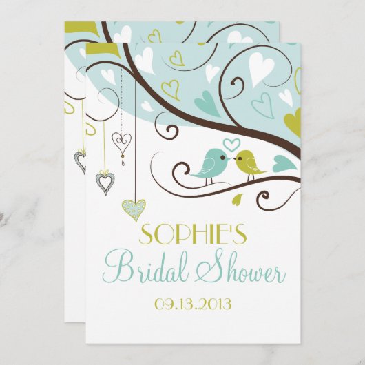 Blauwe en groene vedervogels Bridal Shower Invitat Kaart (Voorkant / Achterkant)