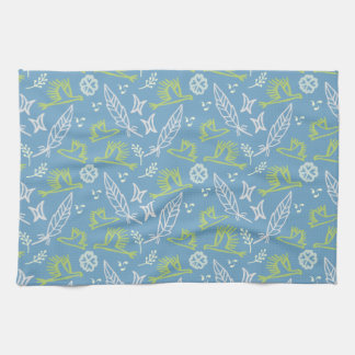 Blauwe en groene veren en vogels theedoek