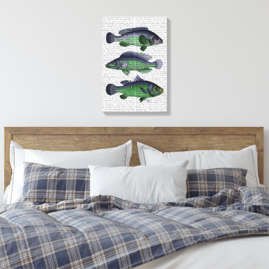 Blauwe en groene vistrio canvas afdruk (Insitu (Slaapkamer))