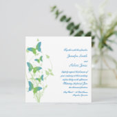 Blauwe en Groene Vlinder Vine Bruiloft Uitnodiging (Staand voorkant)