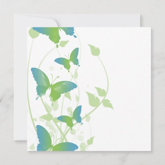 Blauwe en Groene Vlinder Vine Bruiloft Uitnodiging (Achterkant)