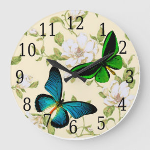Blauwe en groene vlinders op Dogwood Flowers Clock Grote Klok
