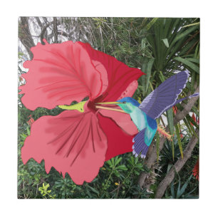 Blauwe en groene vogel tegeltje