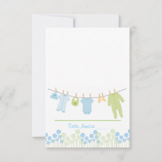 Blauwe en groene waslijn Baby shower Escort Kaart
