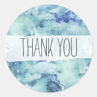 Blauwe en Groene Waterverf Dank U Sticker