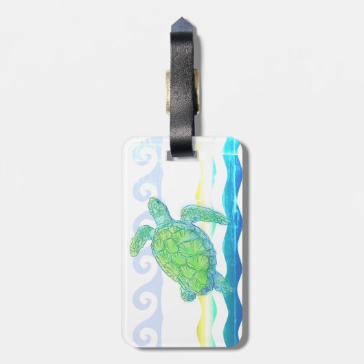 Blauwe en groene Zee Bagagelabel (Achterkant verticaal)