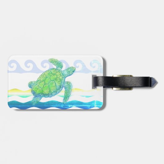 Blauwe en groene Zee Bagagelabel (Achterkant horizontaal)