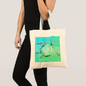 Blauwe en groene Zee schildpad Tote Bag (Voorkant (product))